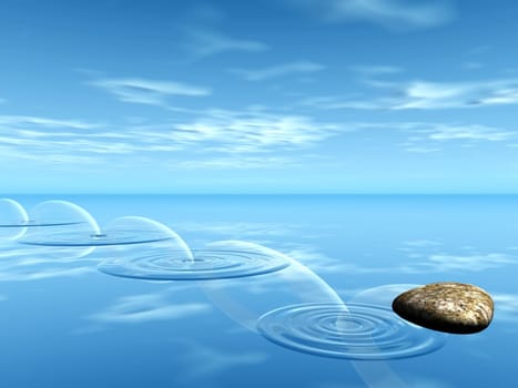 ricochets of a stone on water