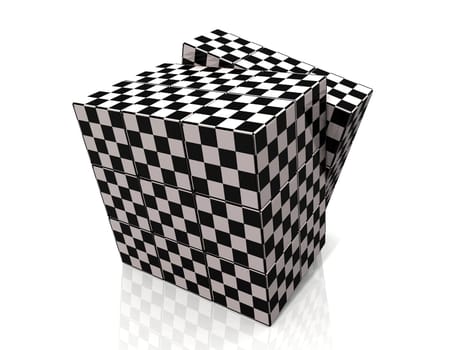 cube with a pattern of black and white squares