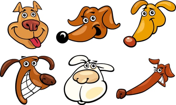 Cartoon Illustration of Different Funny Dogs Heads Set