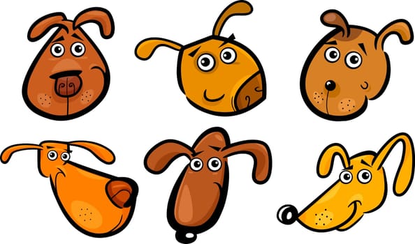 Cartoon Illustration of Different Funny Dogs Heads Set