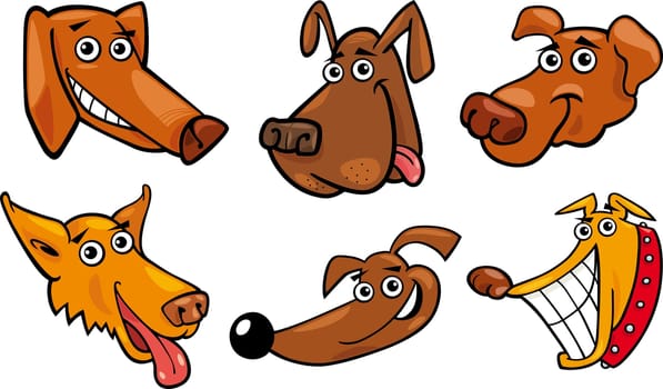 Cartoon Illustration of Different Funny Dogs Heads Set