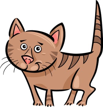 Cartoon Illustration of Cute Brown Tabby Cat or Kitten