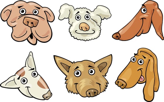 Cartoon Illustration of Different Funny Dogs Heads Set