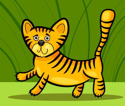 Cartoon Humorous Illustration of Cute Little Tiger in the Jungle
