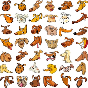 Cartoon Illustration of Different Funny Dogs Heads Huge Set