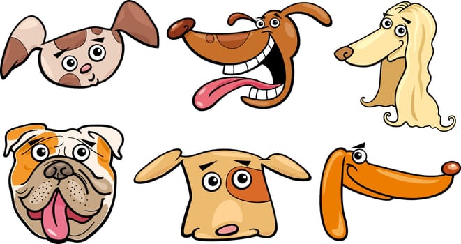Cartoon Illustration of Different Funny Dogs Heads Set