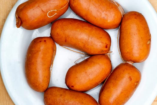 Detail of the raw pork sausages - Czech special sausage for grilling over a fire