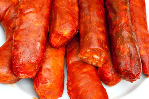 Detail of spicy sausages - various kinds