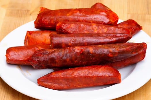 Detail of spicy sausages - various kinds