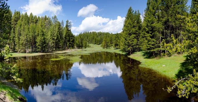 Overview of Yellowstone Lake in Yellowstone National Park in Wyoming in the United States of America