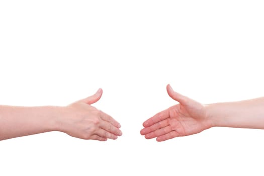 White isolated two hands shake hands