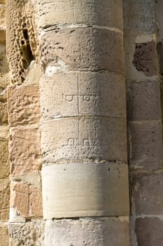 Celebrities stonecutter marks Eunate in Santa Maria Church, Navarra, Spain