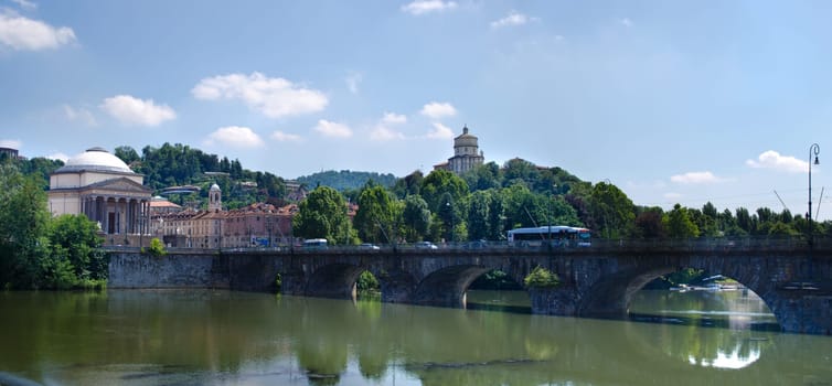 Turin, Italy - Bridge on river Po, Monte dei Cappuccini and Gran Madre church