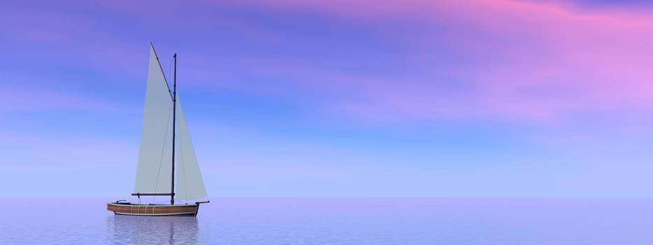 Small sailboat on the ocean by sunset