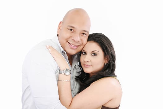 Portrait of happy couple isolated on white background.