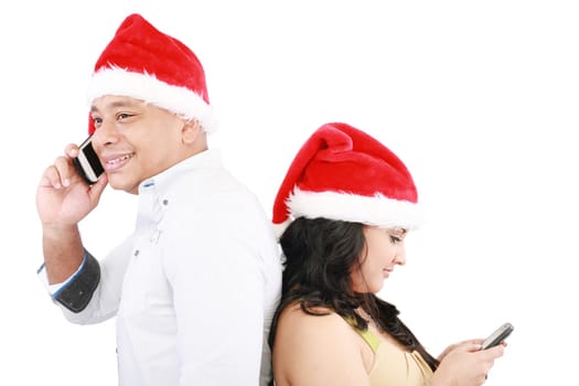 Happy Christmas people back to back isolated on white
