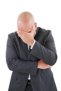 Worried businessman, isolated on white