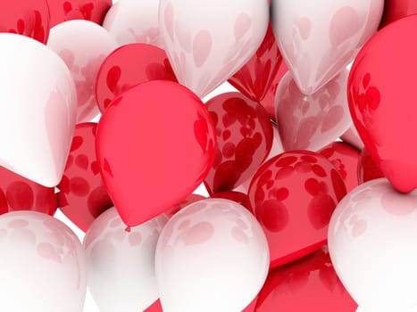 Balloons red and white. 3d imagen, holidays concept