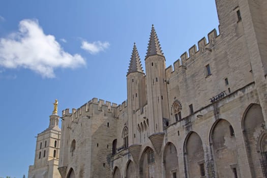 Ancient Avignon Cathedral and Palais des Papes (Avignon, France). Horizontally.