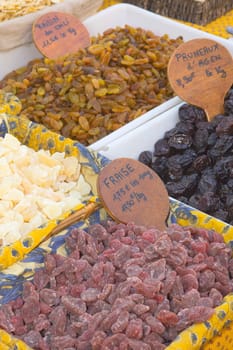 Candied fruit exposed at the farmers market.