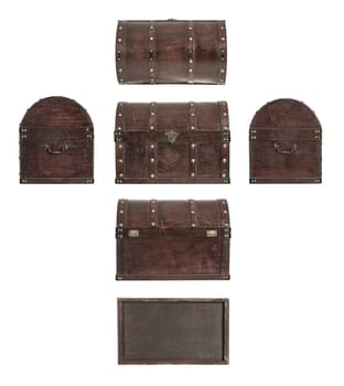 All sides of an old Treasure chest isolated on white background