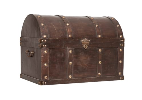 Old Treasure chest  3/4 view isolated on white background