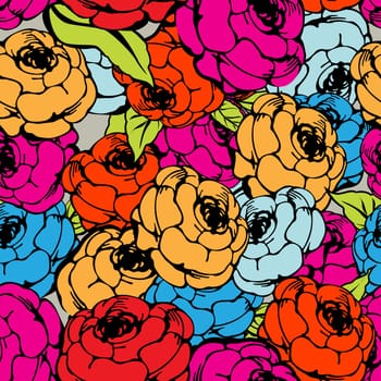 Retro rose seamless pattern in colors