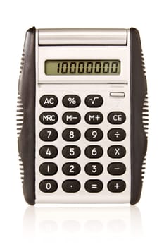 Electronic  calculator with reflection  on white background