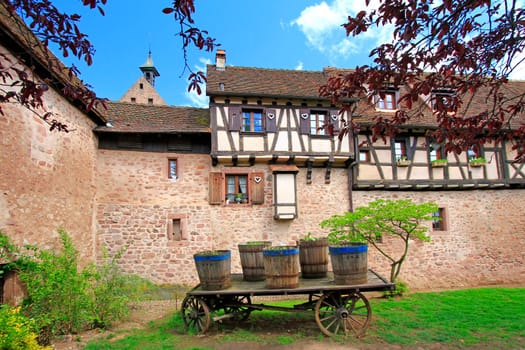 The medieval city wall of Riquewihr (German: Reichenweier) in Alsace,France