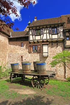 The medieval city wall of Riquewihr (German: Reichenweier) in Alsace,France