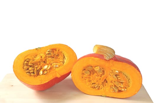 Cut Hokkaido pumpkin (Cucurbita maxima)