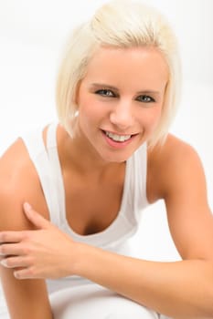 Attractive sportive woman portrait on white background