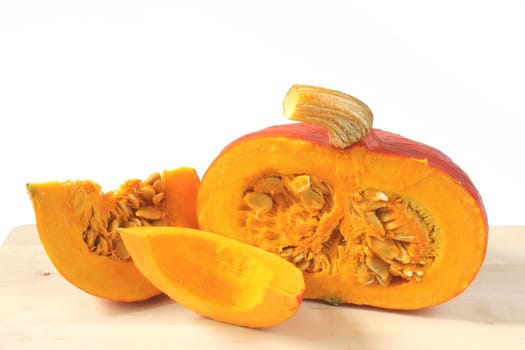 Cut Hokkaido pumpkin (Cucurbita maxima)