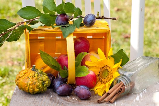 Autumn basket in the garden