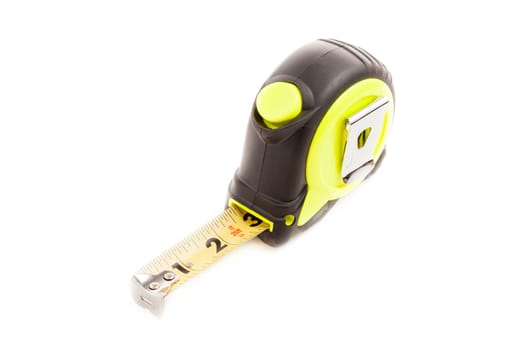Isolated image of a black and yellow tape measure