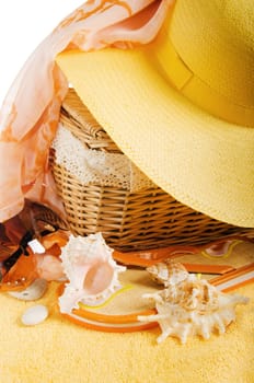 Beach items isolated on white background conceptual image of summertime vacation