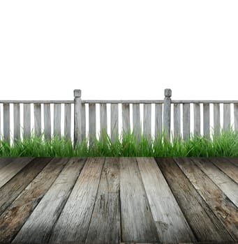 old wooden terrace and white background