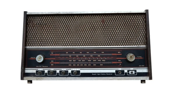 grungy retro radio on isolated white background
