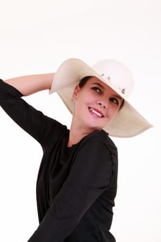 Young attractive woman with white hat