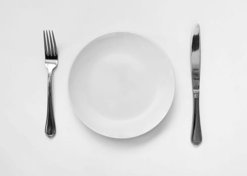 empty plate with fork and knife