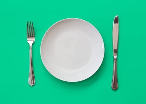 empty plate with fork and knife