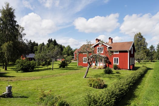 red old houses, 16th century, typical swedish landscape scenery