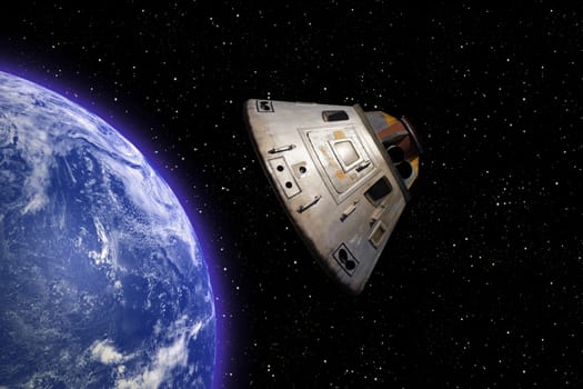 Apollo 13 space capsule orbiting Earth in space