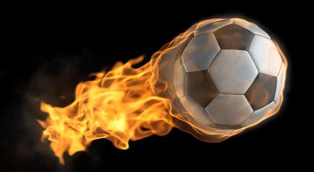 A Soccer ball thats on fire flying through the air