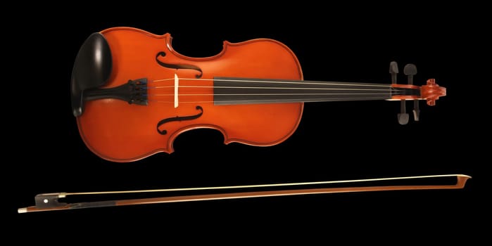 A violin and bow on black