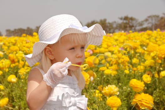 A Stock Photo of a Young Girl Blowing Bubbles