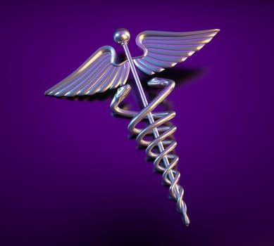A Caduceus over a reflective Deep Purple background