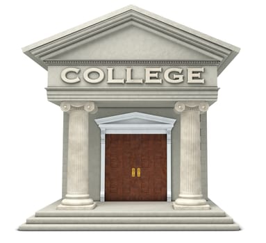 Iconic caricature of a college building isolated on a white background