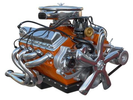 A high performance v8 engine on a white background no clipping path included.