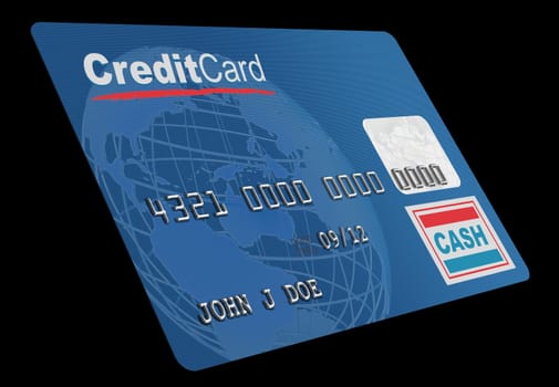 A close up of a bogus credit on black. Globe and credit card designed and renderd in studio.